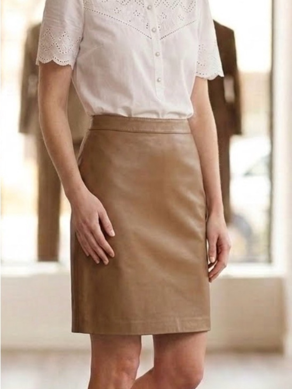 Worth - 100% Leather Tan Camel Leather Pencil Skirt